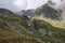 Mountain river canyon near Cascata delle Pisse waterfall in valley of Pisse, Alagna Valsesia area, Italy