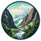 Mountain And River Circle Illustration: Art Nouveau Landscape Design