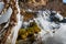 Mountain river on a frosty day and icing stones