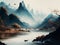 Mountain River Landscape: Captivating Watercolor Nature Painting