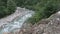 Mountain River with Rocky Rapids and Cascades of Rapidly Water. Carpathian