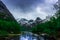 Mountain river stream valley landscape. River creek in mountains