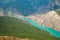 Mountain river water landscape. Wild turquoise river in a mountain gorge.