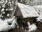 Mountain river in the winter forest. Mountain river stream in a snowy forest. Source of water in the reserve in winter