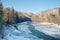 Mountain river. winter. taiga.