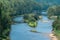 Mountain river among wooded banks, Usva river in the Middle Urals, Russia