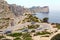 Mountain road at the Cape Formentor as seen from the Formentor lighthouse. Island Majorca, Spain