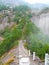 Mountain road in fog