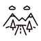 Mountain road icon. Vector thin line illustration with mountains, trees and road. Highway or car road going to the mountains.