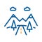 Mountain road icon. Vector thin line illustration with mountains, trees and road. Highway or car road going to the mountains.