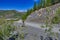 Mountain road. A motorcycle Enduro. Kolyma