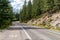 Mountain road slope in a summer sunny day. Buffalo Street, Town of Banff, Banff National Park, Canadian Rockies