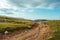 Mountain road valley sky clouds landscape