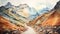 Mountain Road Watercolor Painting: Contemporary Indian Art