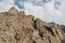 Mountain rocky wall of Tian Shan peaks in Tuyuk-Su