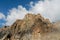 Mountain rocky wall of Tian Shan peaks in Tuyuk-Su