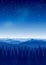 Mountain scene with coniferous forest on starry sky background - night vertical landscape for poster and banner design