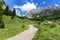 Mountain scene hiking in the Alps on a sunny day. Wilder Kaiser chain near Wochenbrunner Alm,Tyrol, Austria