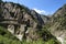 Mountain scenery with road serpentine and river