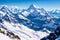 Mountain Schilthorn Eiger Monch Jungfrau, Switzerland. Snowy mountain peaks of the Alps made with Generative