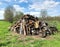 Mountain of scrap metal and garbage in the field. Recycling, sorting