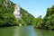 Mountain sculpted statue of Decebal near the Danube river in Rom