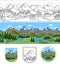 Mountain Seamless Landscape and Emblem