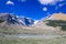 Mountain series, snow mountain, glacier and blue sky aside the parkway towards Jasper national park