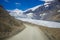 Mountain series, snow mountain, glacier and blue sky aside the parkway towards Jasper national park