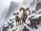 Mountain Sheep Herd Rams Bighorn Winter Wilderness Wildlife Snowy Rocky Mountains Canada AI Generated