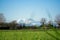 Mountain Sight Landskape and green field, clear blue sky