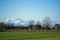 Mountain Sight Landskape and green field, clear blue sky