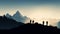 Mountain Silhouette with Hikers