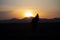 Mountain silhouette and Wild year`s horses,