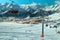 Mountain ski resort with fast ski lifts, Alpe d Huez