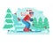 Mountain Skiing Man Riding on Winter Forest