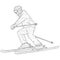 Mountain slalom skier silhouette sketch on white background