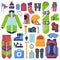 Mountain snowboarding equipment vector icons set isolated.