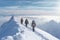 mountain sport adventure winter group hiking landscape snow blizzard nature. Generative AI.
