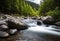 A mountain stream flowing over rocks