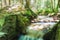 Mountain stream flowing in the sun. Mountain stream ina small creek in the forest