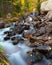 Mountain stream rushes through Autumn woods