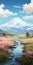 Mountain Stream: A Vibrant Cherry Blossom Concept Art