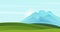 Mountain summer landscape vector illustration, cartoon mountainous natural simple scenery background with green grass