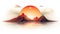 Mountain sun rise white background . Generate Ai