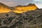 Mountain at sunrise with camping panoramic view