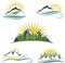 Mountain sunrise, nature icon set