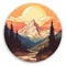 Mountain Sunset Circle Sticker