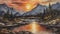 Mountain sunset water colour oil painting