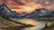 Mountain sunset water colour oil painting